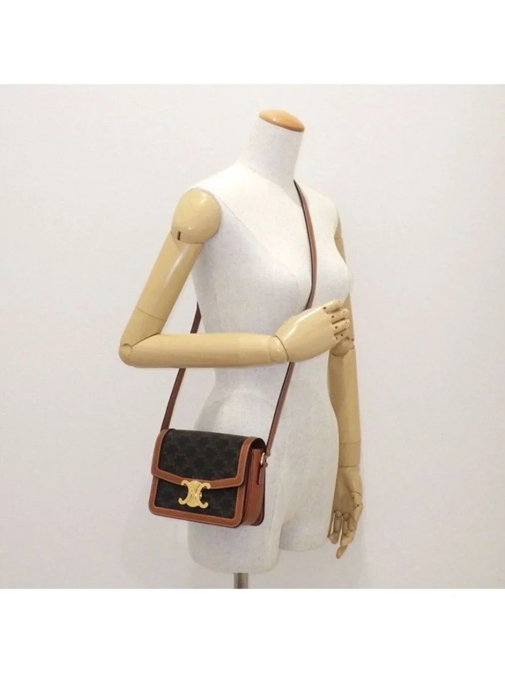 Celine Shoulder Bag Teen Triomphe Tan Canvas Calfskin